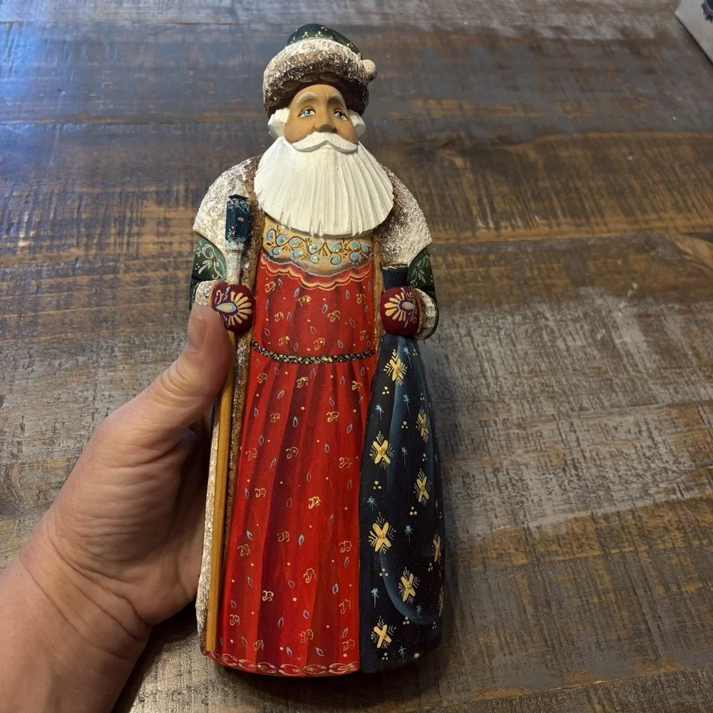 Wooden Hand Carved Painted Russian Santa Claus Statue Figurine Christmas Decor